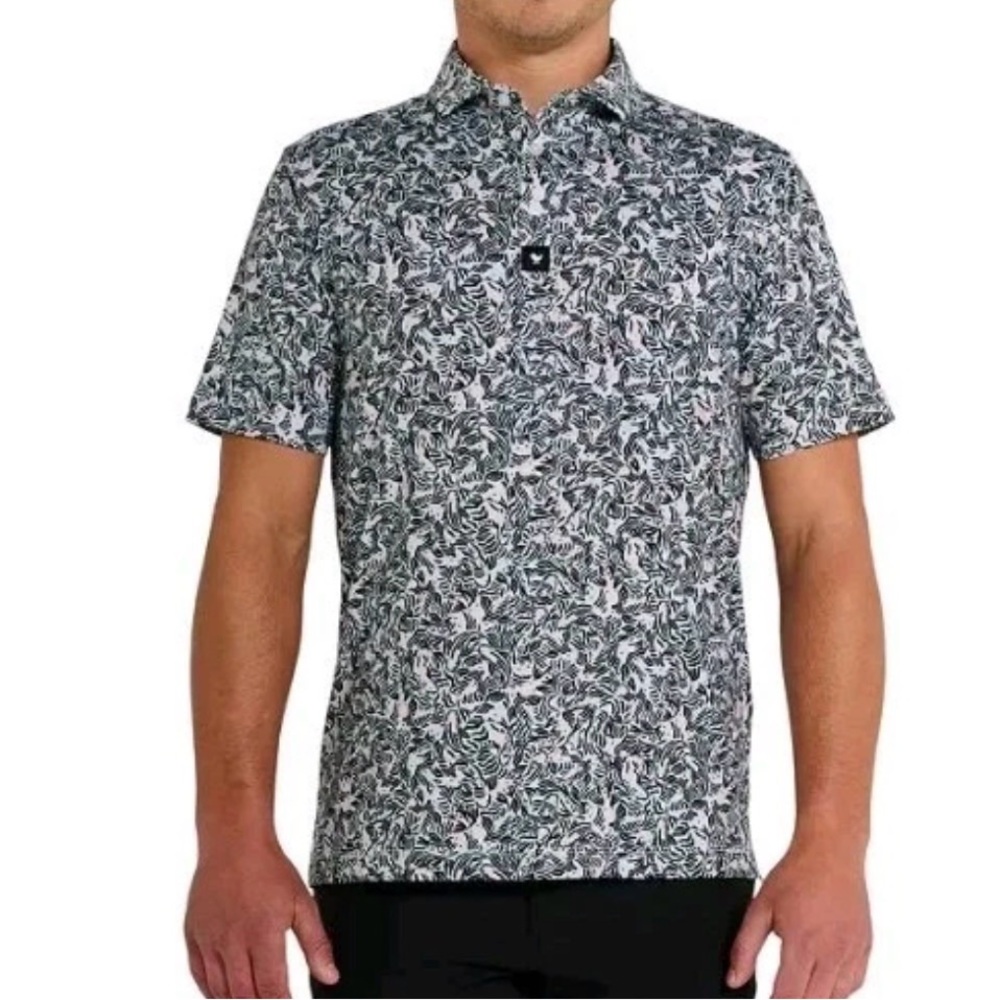 Bad Birdie Men's Short Sleeve Polo Shirt Small Koi Koi Mint Fish Golf Top NWT